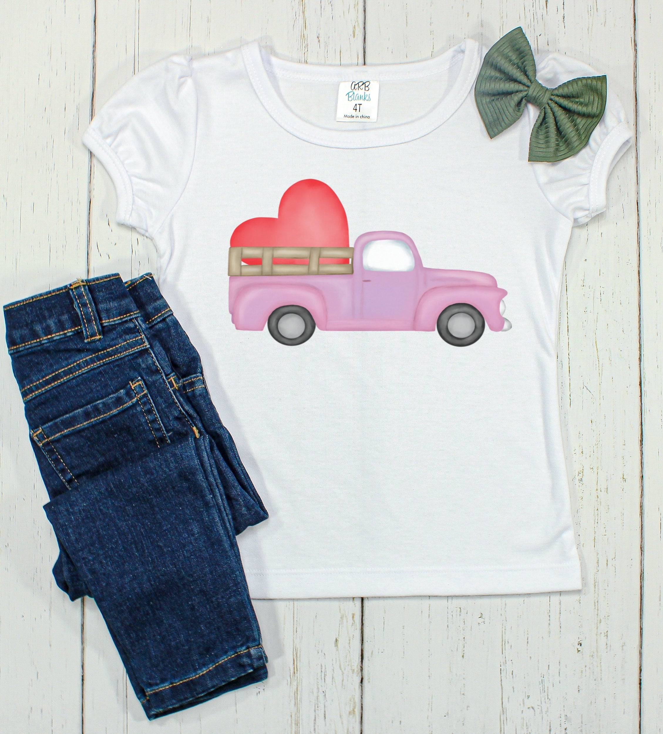Girls Valentine Truck Shirt: Personalized Pink Heart Car