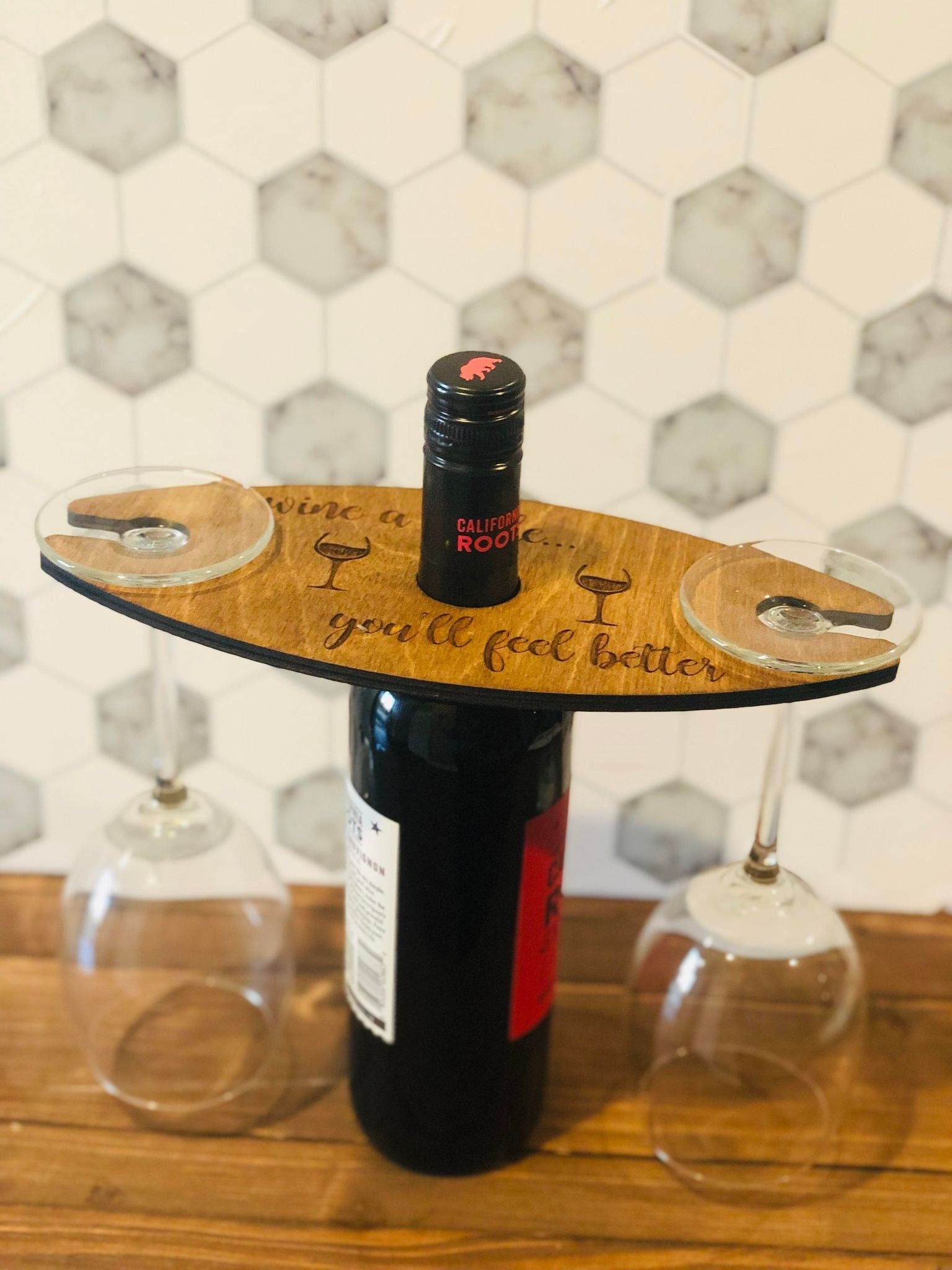 Wine Caddy -Wing Glass Holder - Personalized Wine Caddy - Wood Wine Glass Holder - Housewarming-Hostess - Wedding - Birthday - Shower Gift