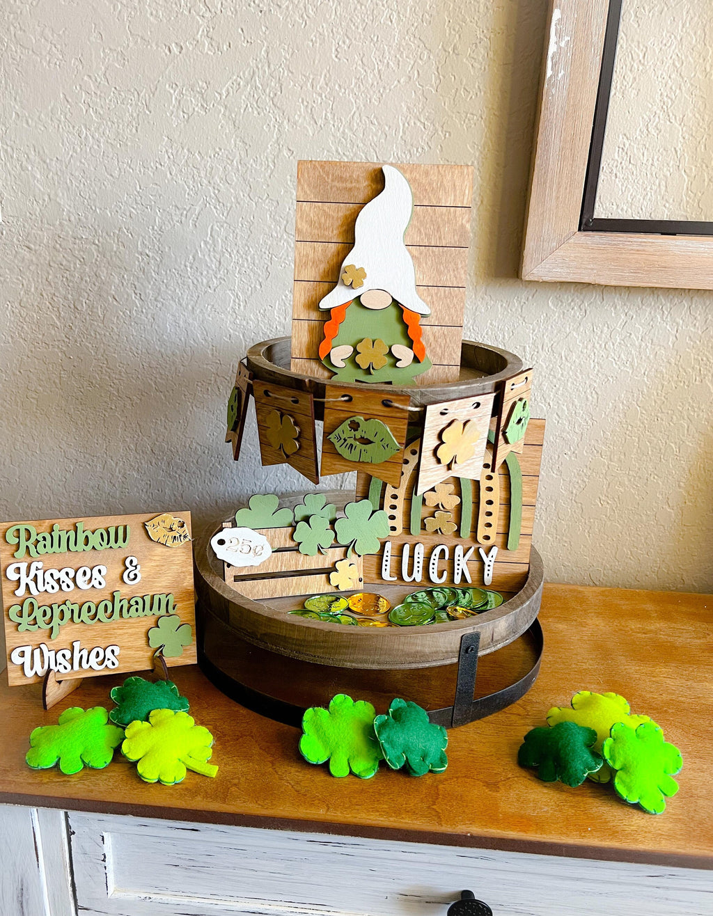 St. Patrick's Day Tiered Tray Set- Shamrock - Irish - Loads of Luck - Farmhouse St. Patrick's Day Tray Set -Lucky - Shamrock Tier Tray