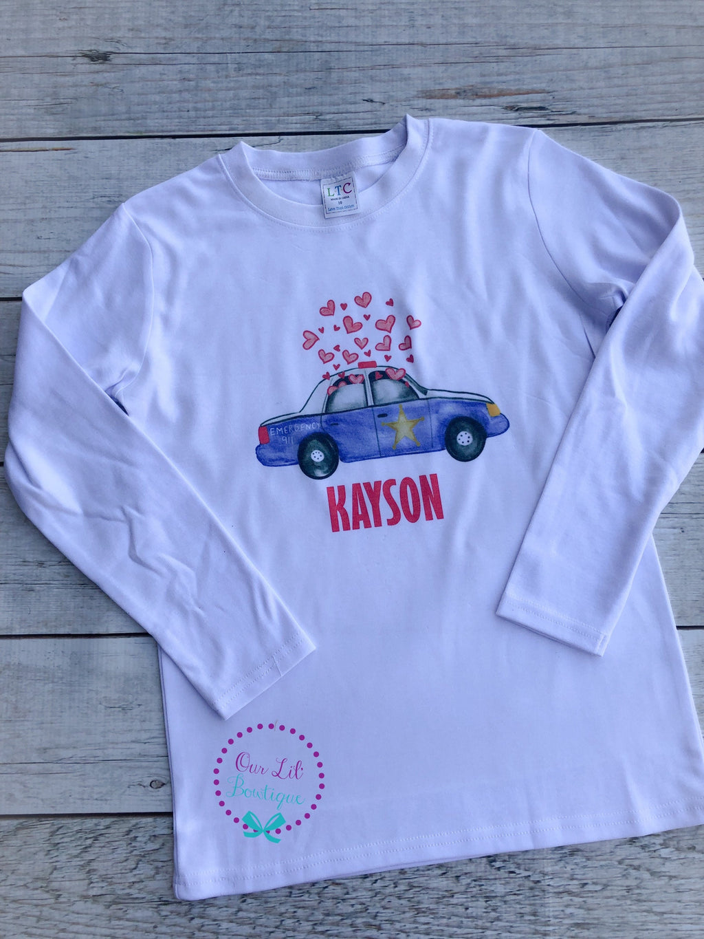 Valentine Police Car Shirt - Boy's Valentine Car - Personalized Valentine - Boy Valentine Shirt - Personalized - Police Car Shirt