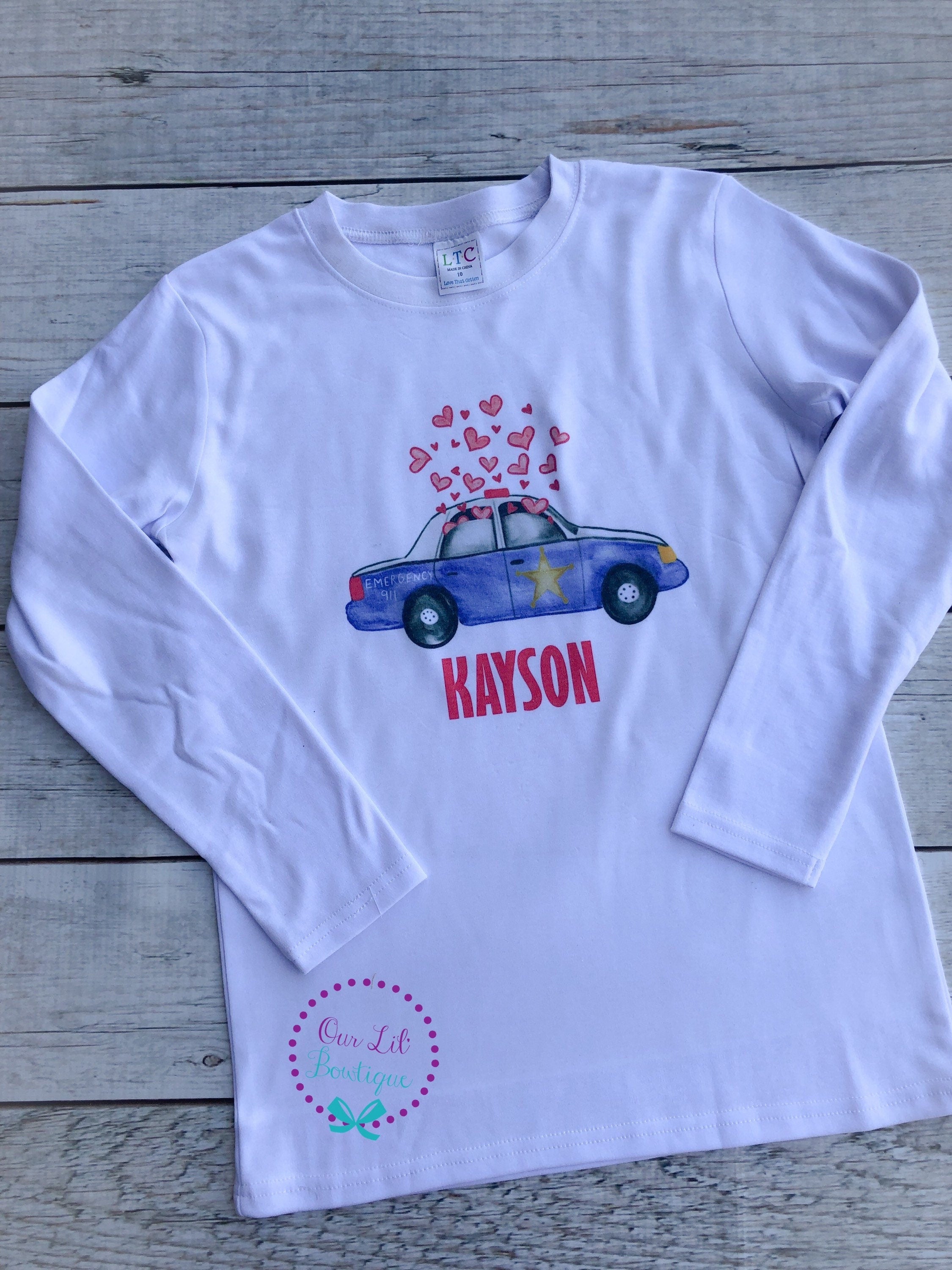 Valentine Police Car Shirt - Boy's Valentine Car - Personalized Valentine - Boy Valentine Shirt - Personalized - Police Car Shirt