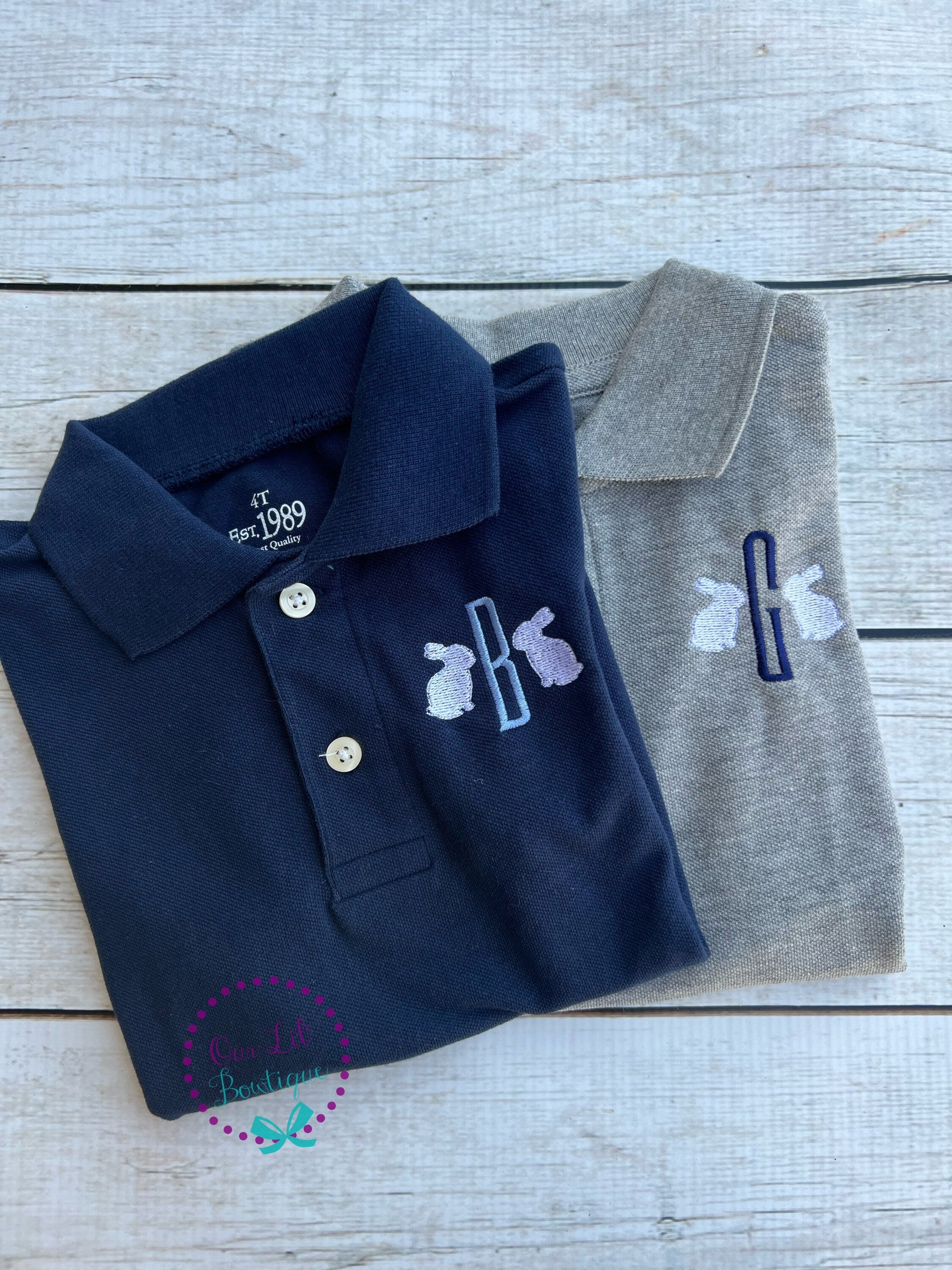 Bunny Ears Monogram: Boys Easter Polo Shirt
