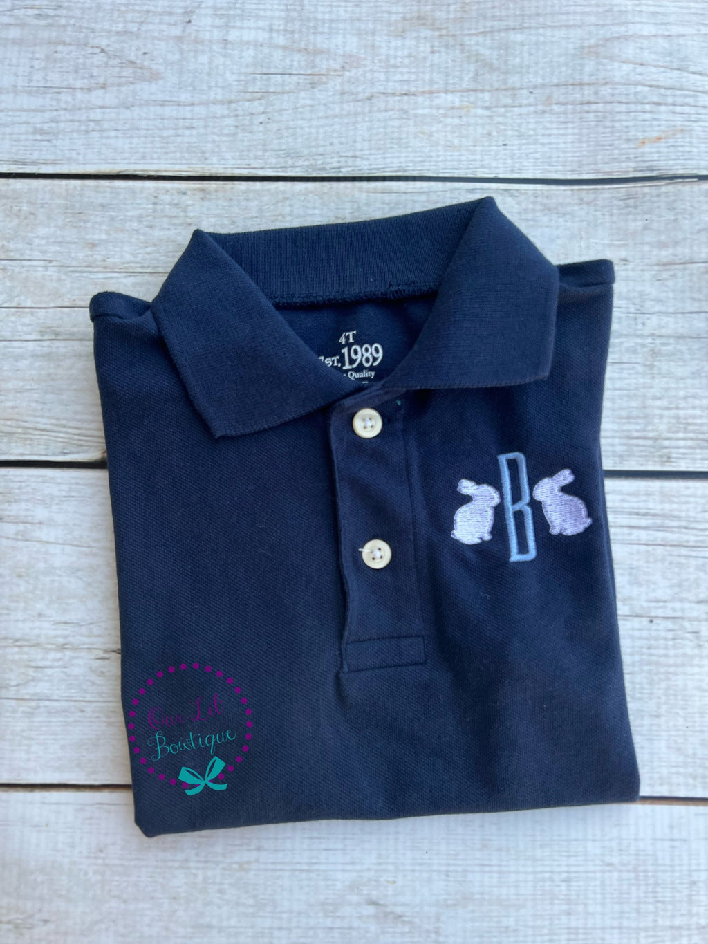 Bunny Ears Monogram: Boys Easter Polo Shirt