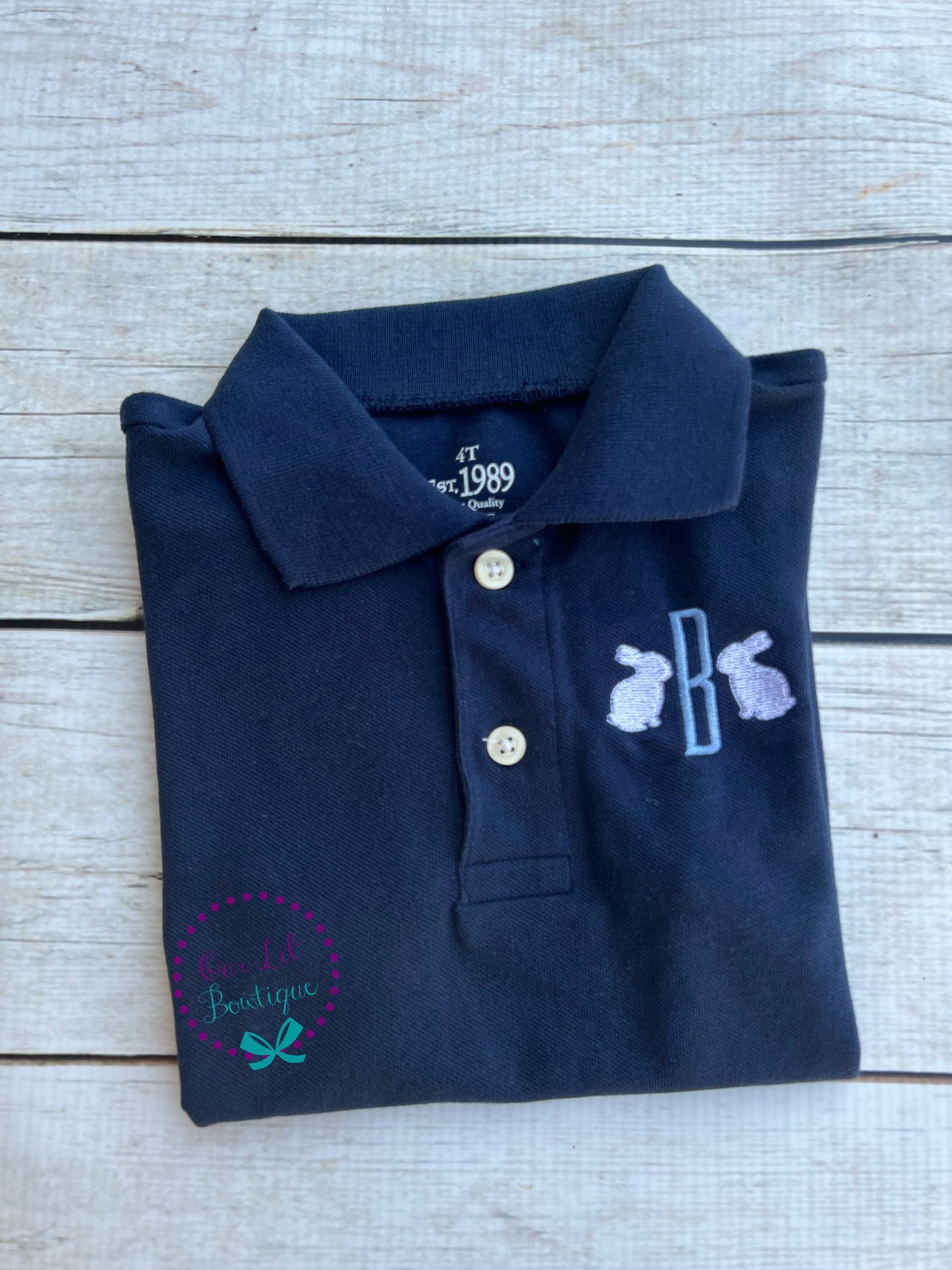 Bunny Ears Monogram: Boys Easter Polo Shirt
