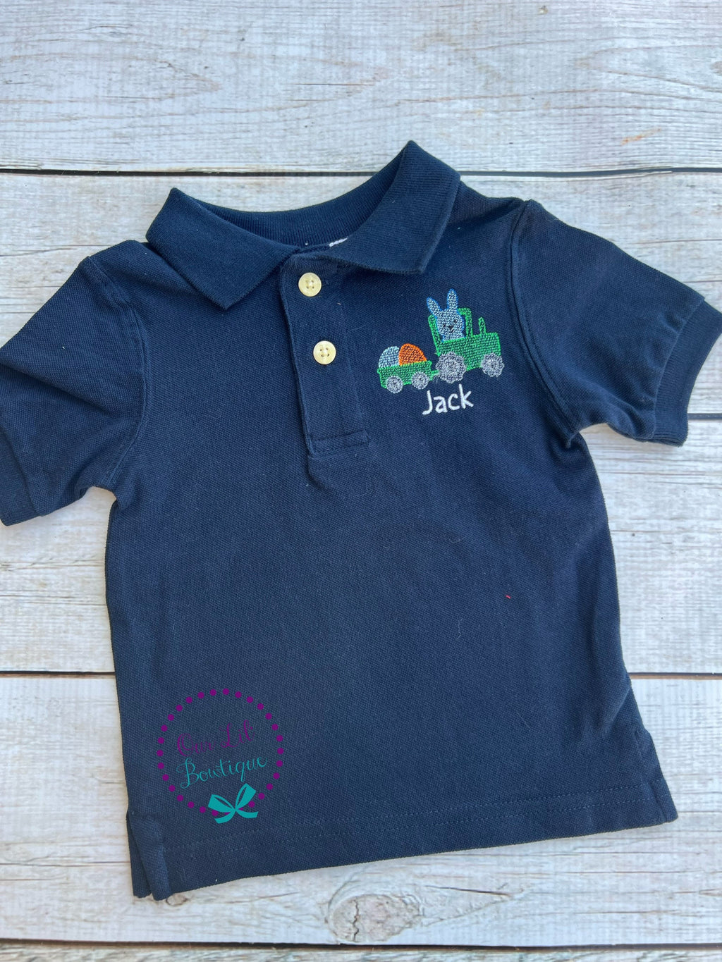 Easter Bunny Tractor Monogram Polo - Personalized Boys Shirt