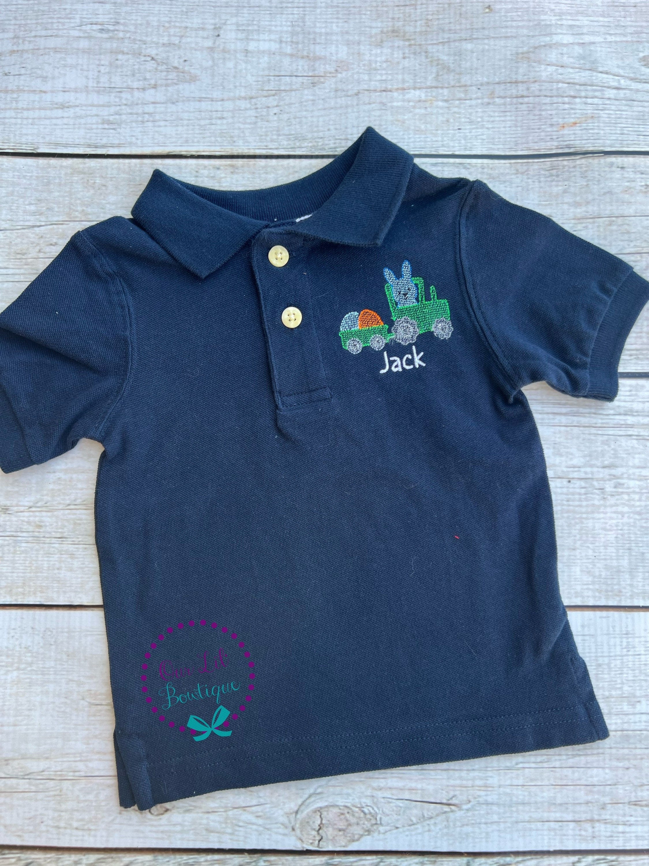 Easter Bunny Tractor Monogram Polo - Personalized Boys Shirt
