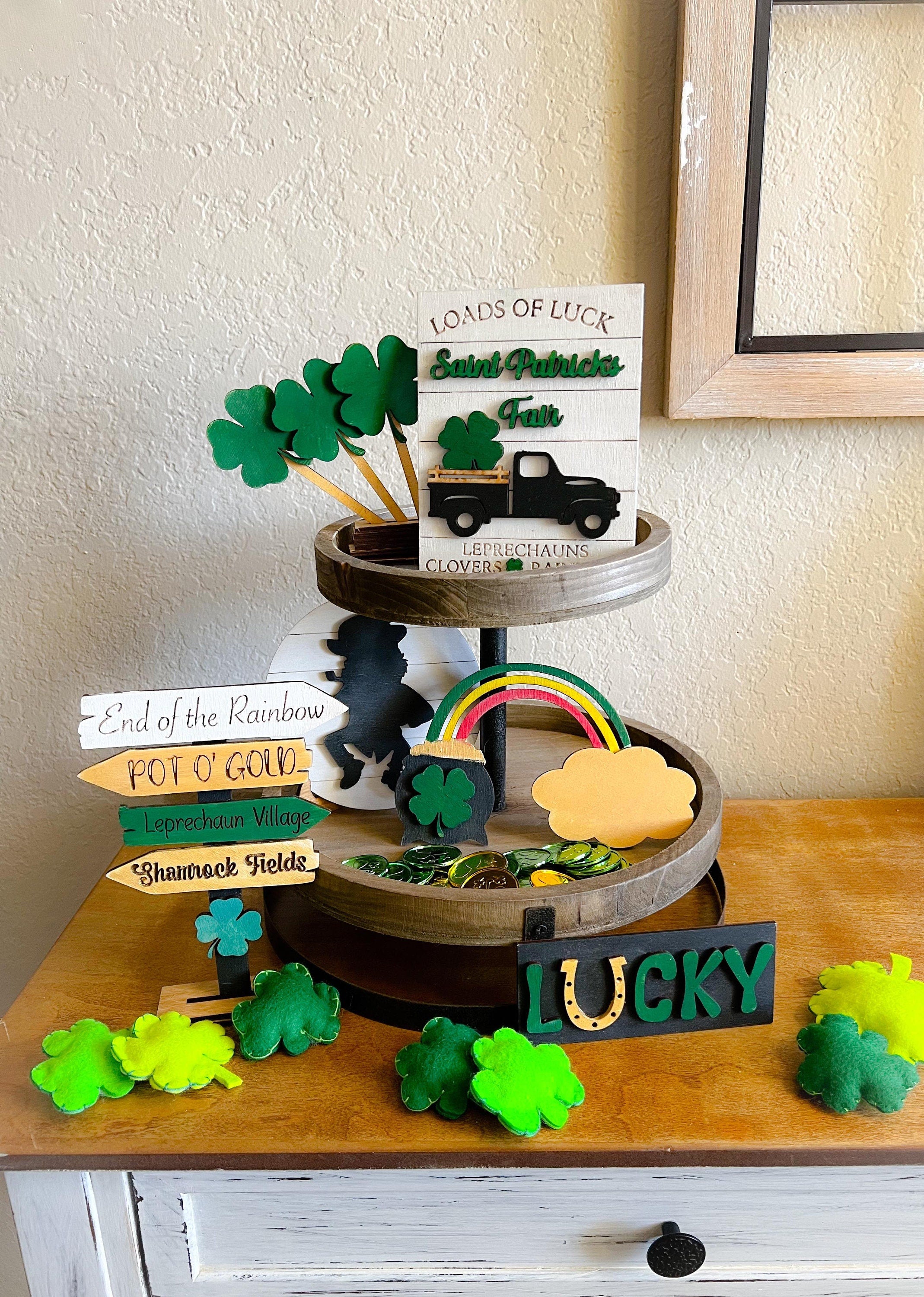 St. Patrick's Day Tiered Tray Set - Shamrock - Irish - Loads of Luck - Farmhouse St. Patrick's Day Tray Set -Lucky - Shamrock Tier Tray