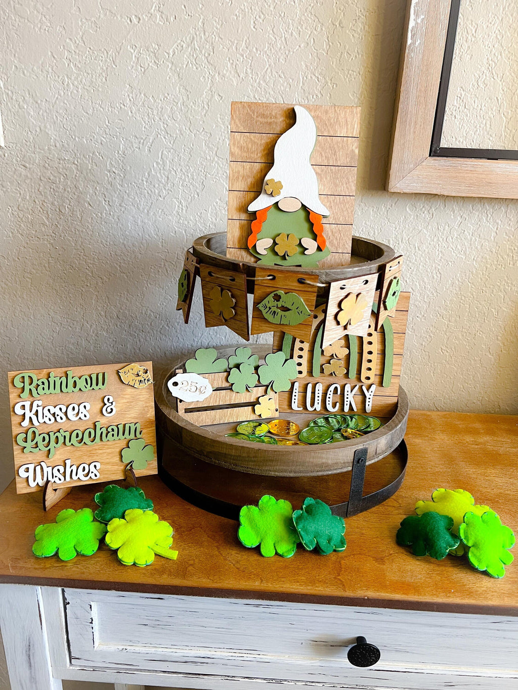 St. Patrick's Day Tiered Tray Set- Shamrock - Irish - Loads of Luck - Farmhouse St. Patrick's Day Tray Set -Lucky - Shamrock Tier Tray