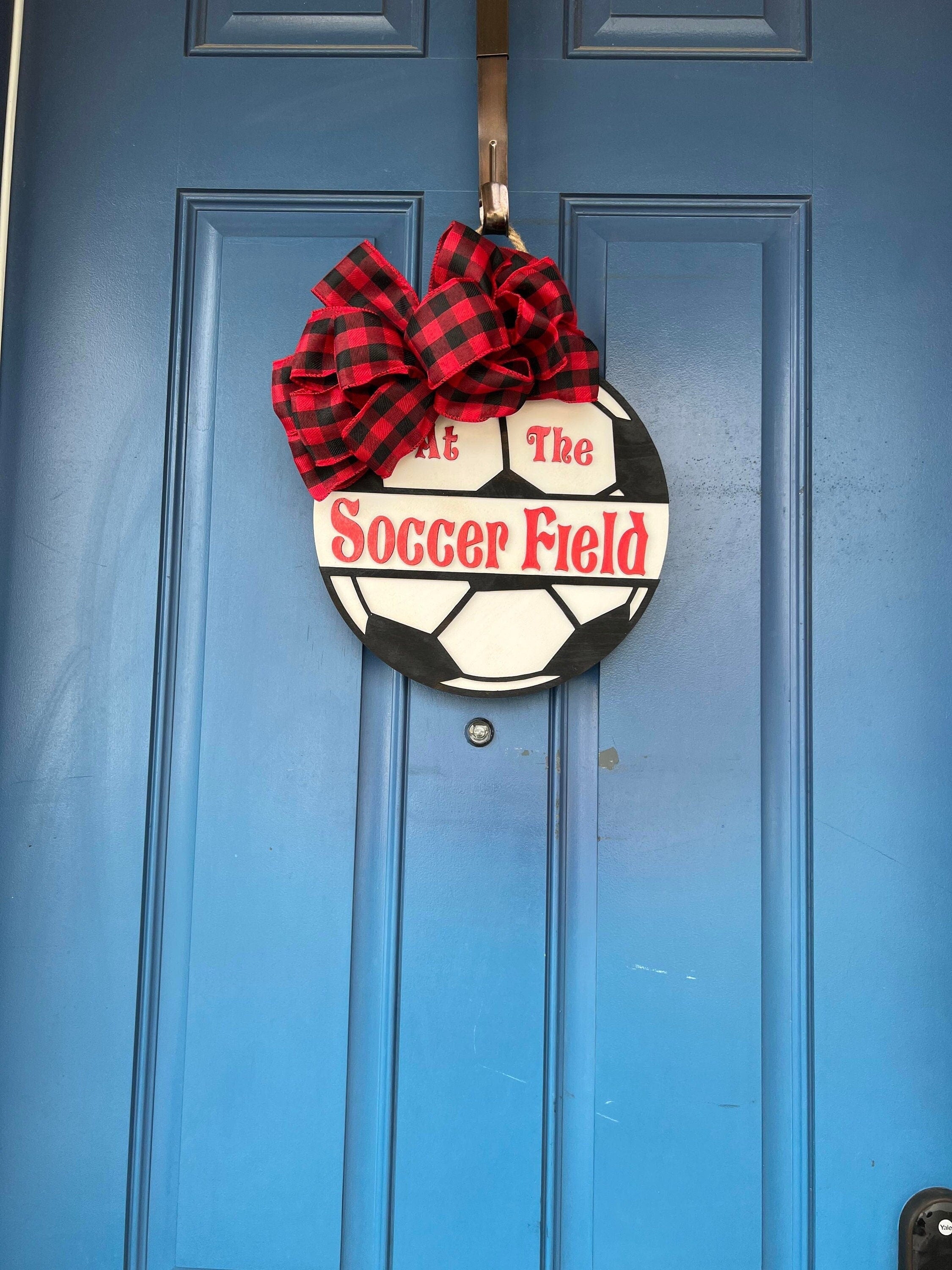 Soccer Door Hanger - At The Soccer Field - Door Hanger - Wall Decor - Soccer Decor - Nursery Decor - Sports Decor - Personalized Decor