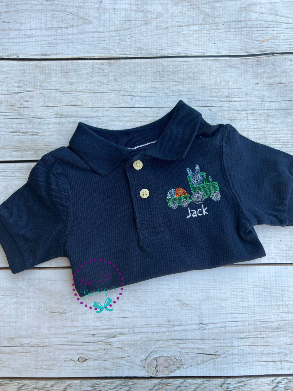 Easter Bunny Tractor Monogram Polo - Personalized Boys Shirt