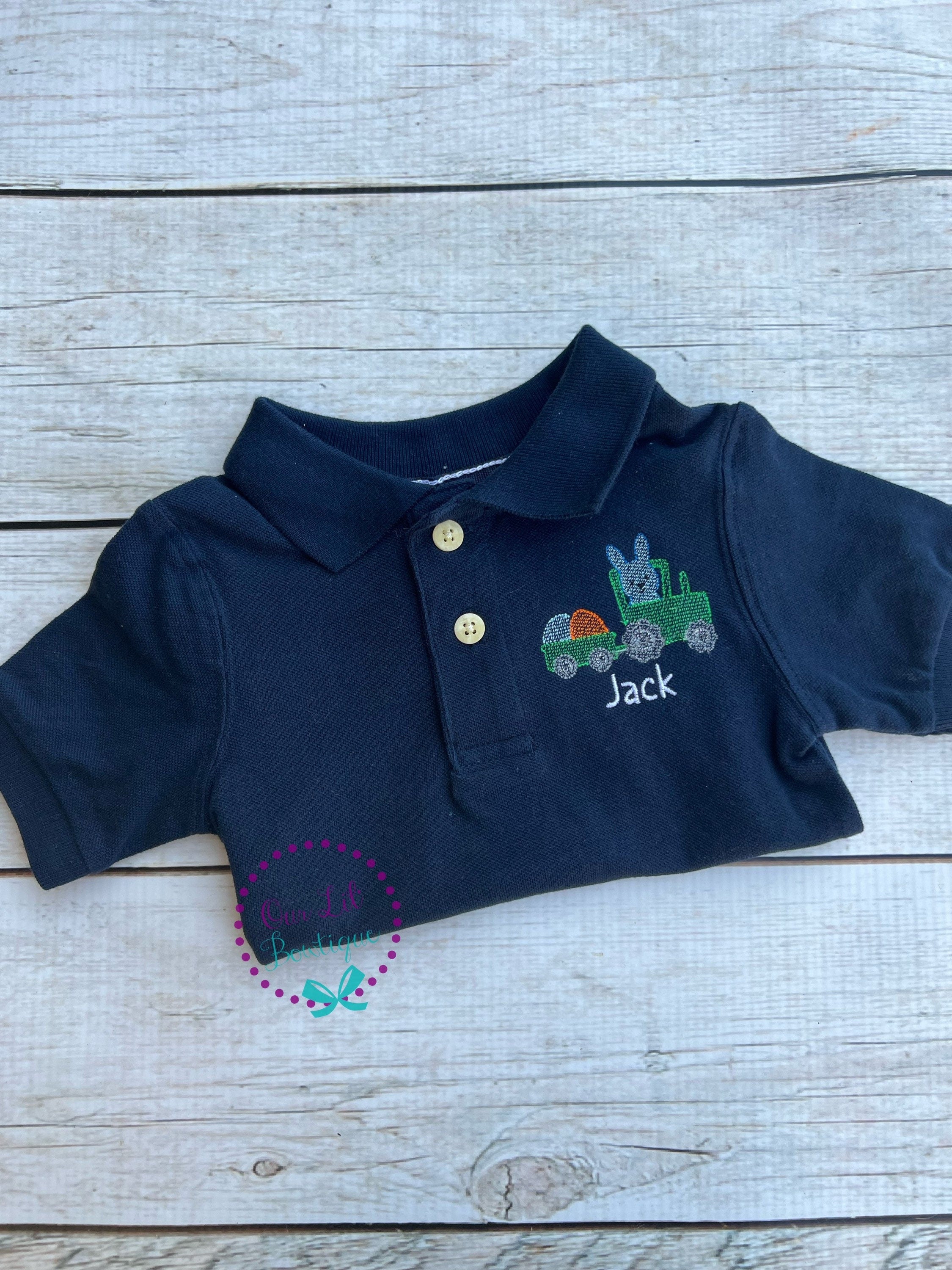 Easter Bunny Tractor Monogram Polo - Personalized Boys Shirt