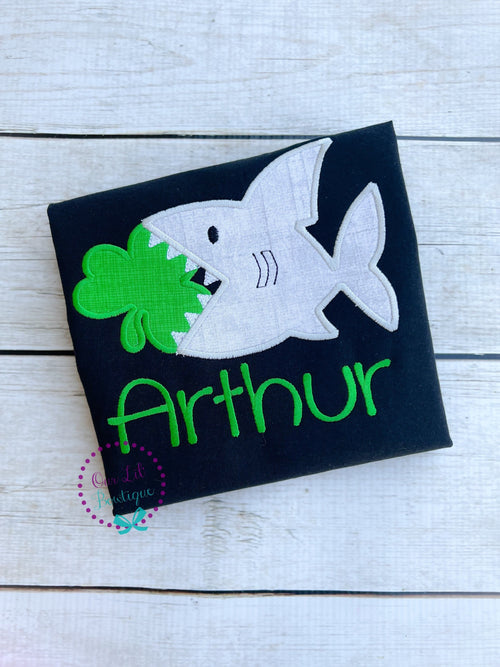 Boy's St. Patrick's Day Shirt: Shamrock Shark Applique, Personalized