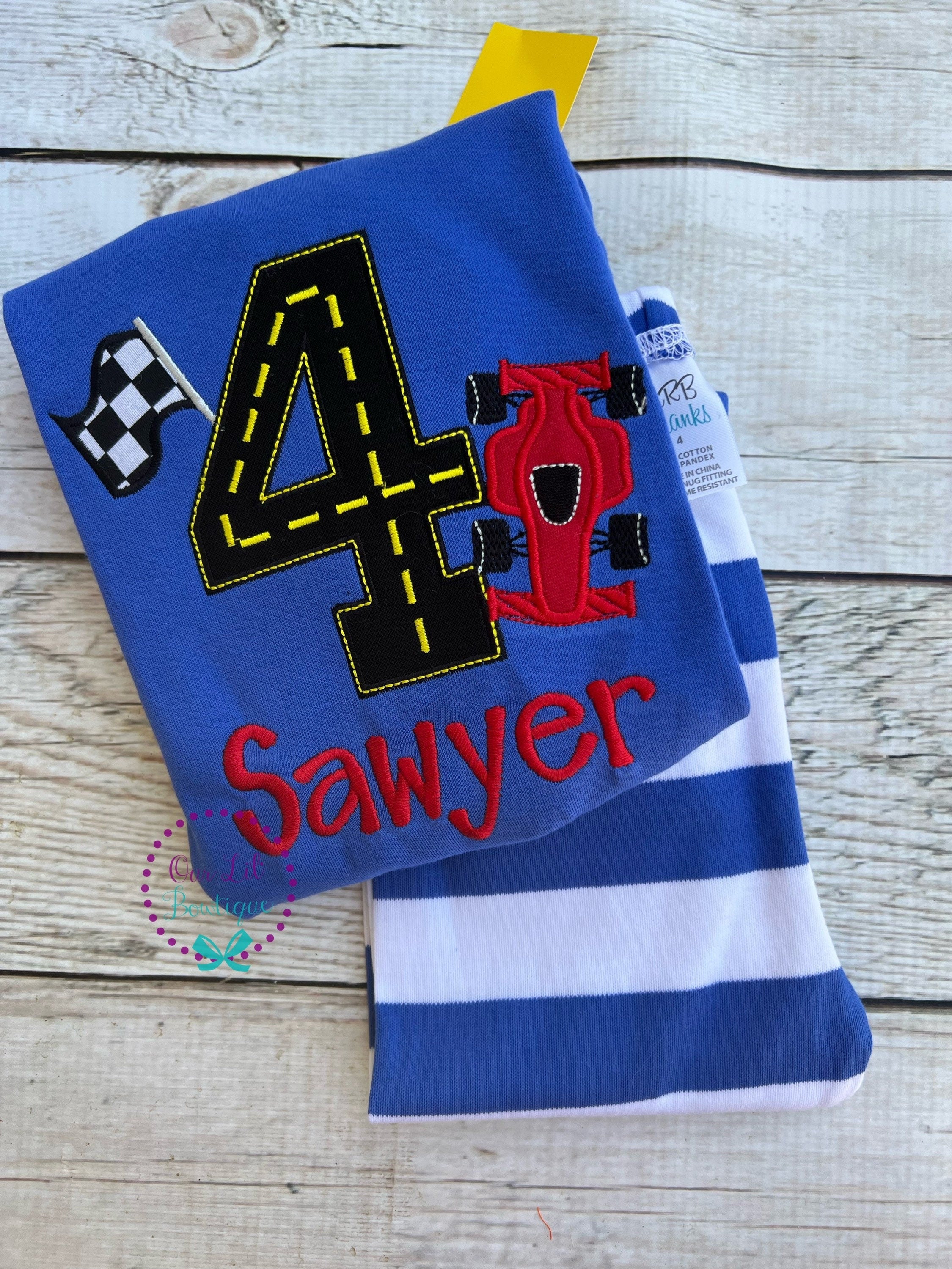 Race Car Birthday Pajamas: Applique Personalized Kids PJs