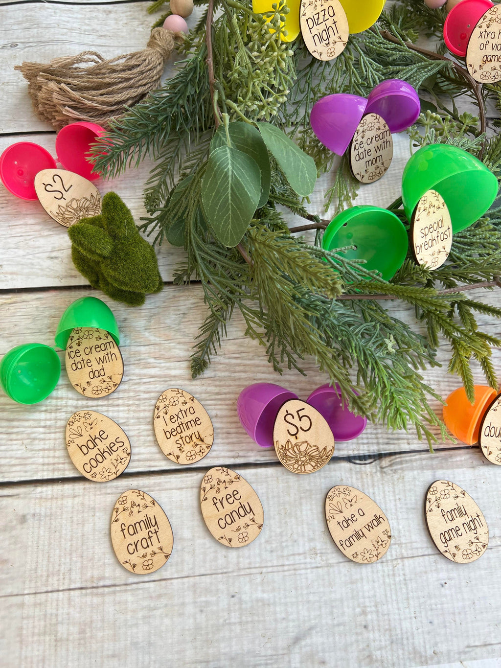 Easter Basket Tokens - Easter Egg Fillers - Egg Stuffer - Tokens - Redeemable Easter Egg Tokens - Wooden Tokens - Reward Tokens - None Candy