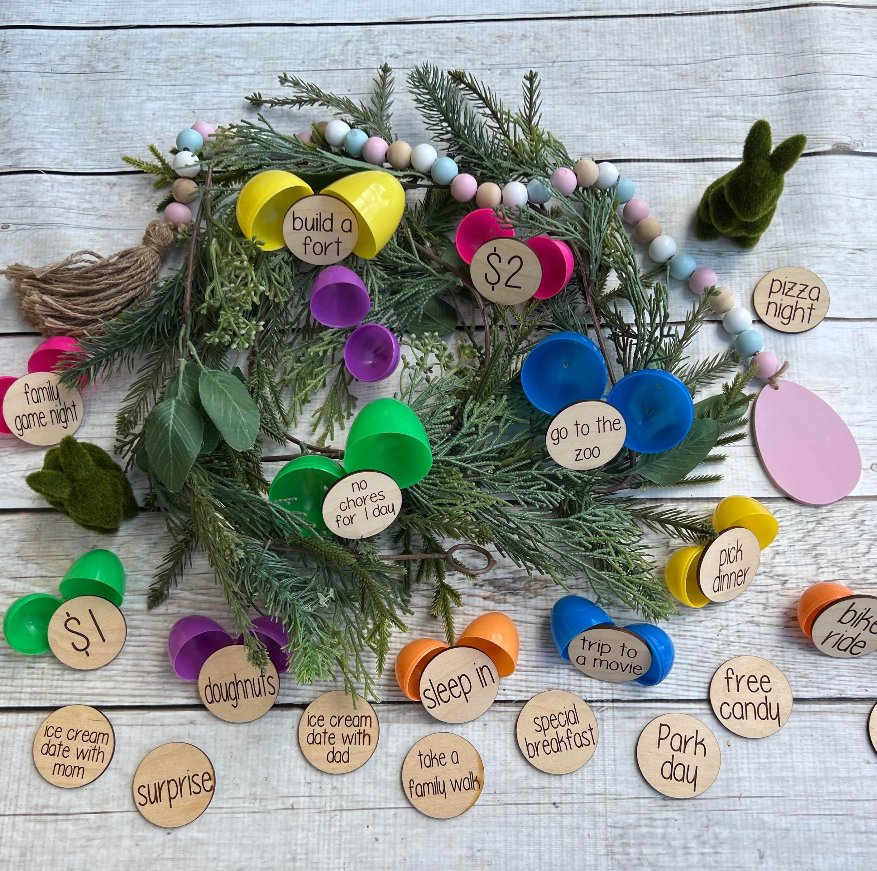 Easter Basket Tokens - Easter Egg Fillers - Egg Stuffer - Tokens - Redeemable Easter Egg Tokens - Wooden Tokens - Reward Tokens - None Candy