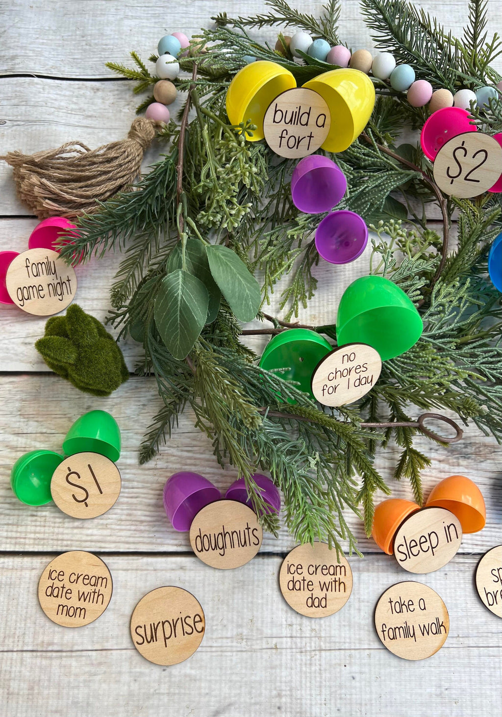 Easter Basket Tokens - Easter Egg Fillers - Egg Stuffer - Tokens - Redeemable Easter Egg Tokens - Wooden Tokens - Reward Tokens - None Candy
