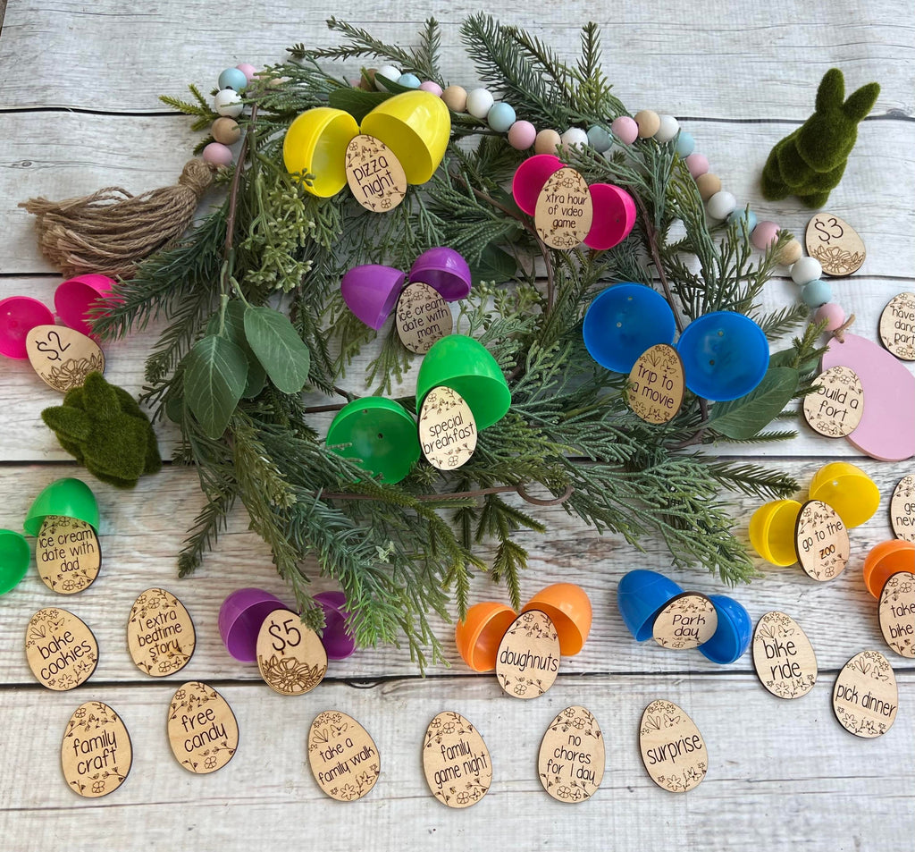 Easter Basket Tokens - Easter Egg Fillers - Egg Stuffer - Tokens - Redeemable Easter Egg Tokens - Wooden Tokens - Reward Tokens - None Candy