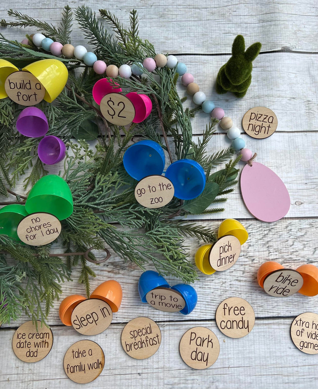 Easter Basket Tokens - Easter Egg Fillers - Egg Stuffer - Tokens - Redeemable Easter Egg Tokens - Wooden Tokens - Reward Tokens - None Candy