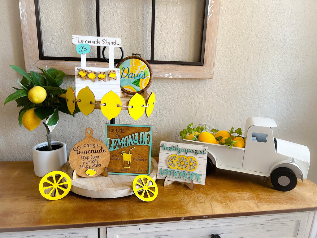 Lemon Tiered Tray Decor - Lemon Decor - Lemon Tiered Tray - Lemonade - Finished Tiered Tray Set - Farmhouse Lemon Decor - Summer 3D Signs
