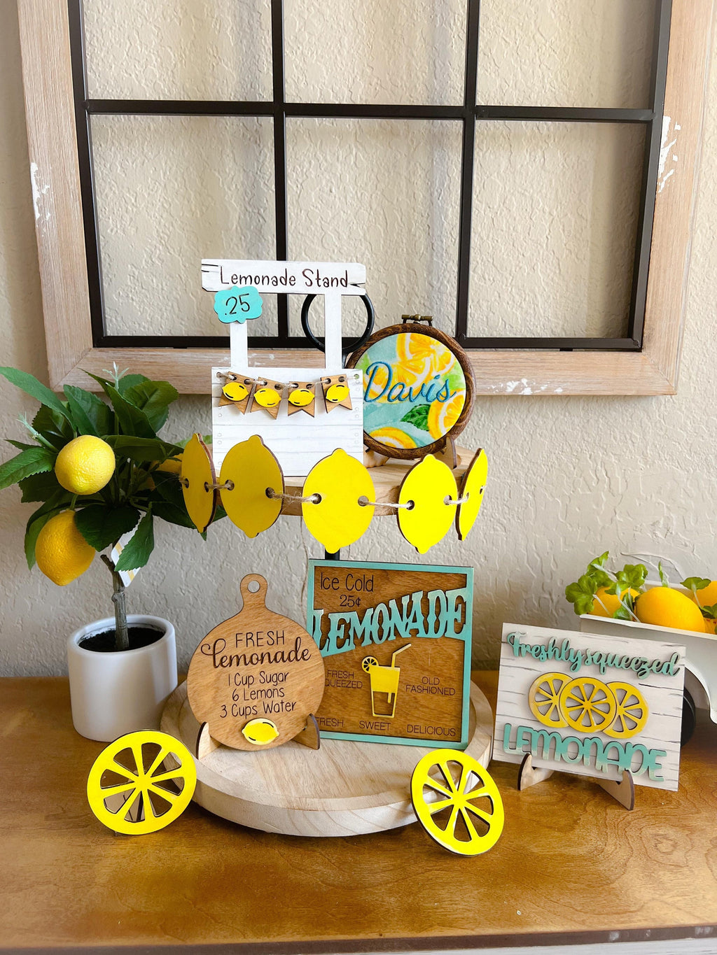 Lemon Tiered Tray Decor - Lemon Decor - Lemon Tiered Tray - Lemonade - Finished Tiered Tray Set - Farmhouse Lemon Decor - Summer 3D Signs