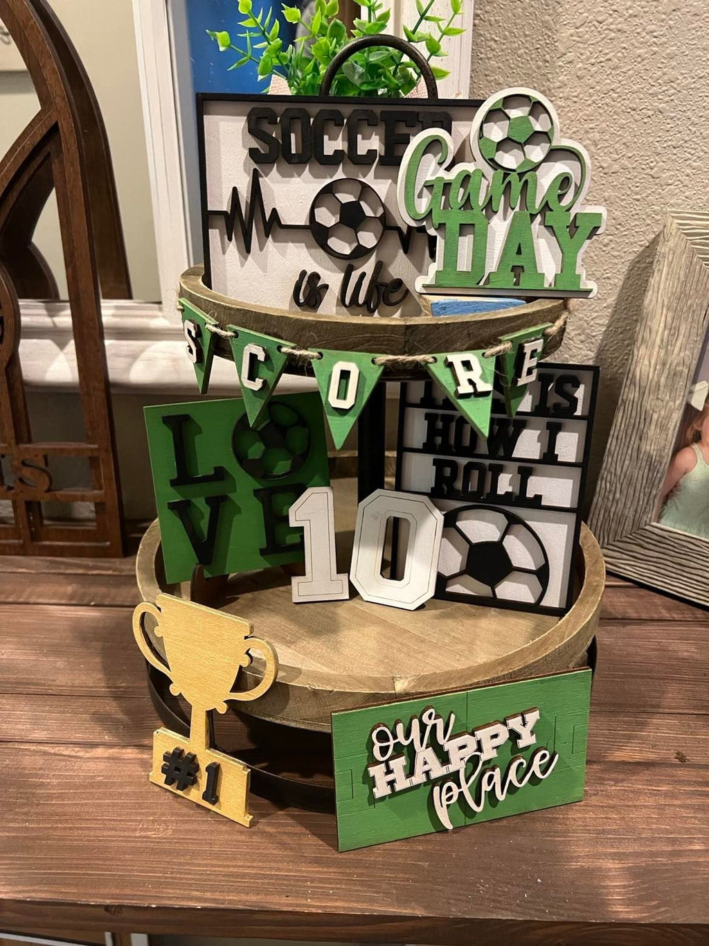Soccer Tiered Tray Decor - Game Day - Love Soccer - Soccer is Life - Sports Themed Tiered Tray - Finished Tiered Tray Set - Home Decor