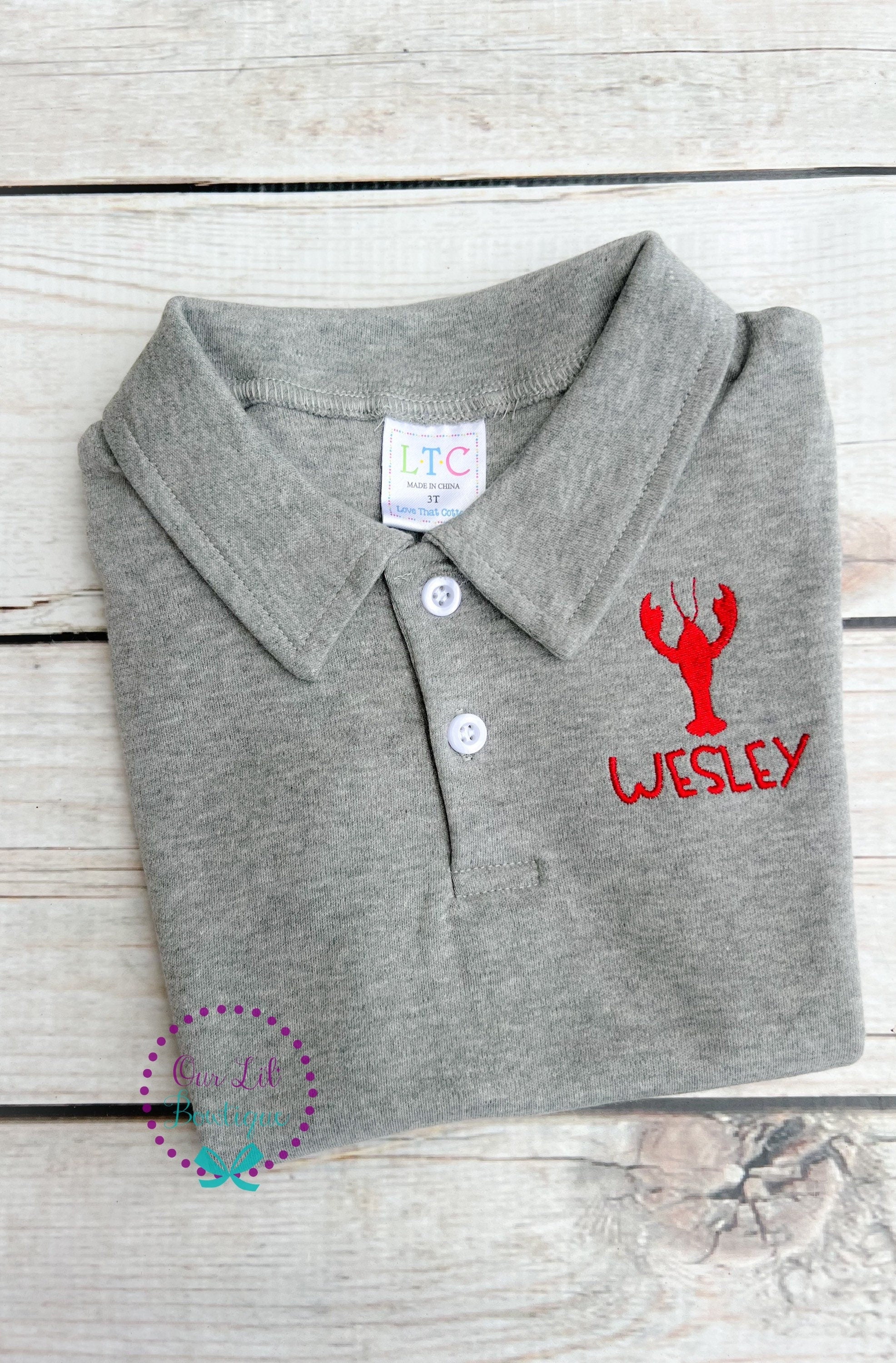 Crawfish Embroidered Polo: Personalized Boys Birthday Shirt