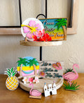 Flamingo Tiered Tray Set - Flamingo Decor - Beach Tiered Tray - Pineapple - Finished Tiered Tray Set - Summer Home Decor - Summer Tier Tray