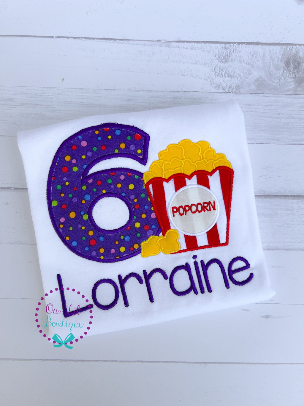 Personalized Popcorn Birthday Shirt: Movie Party Applique