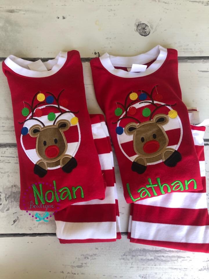 PRE-ORDER Reindeer Christmas Pajamas - Christmas PJs- Pajamas- Personalized Christmas PJs - Christmas Reindeer -Matching Christmas Pajamas