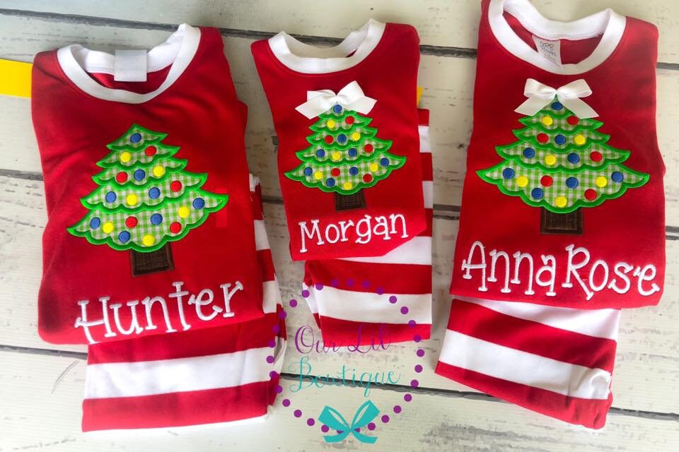 PRE-ORDER Personalized Christmas Tree Pajamas: Appliqué PJs