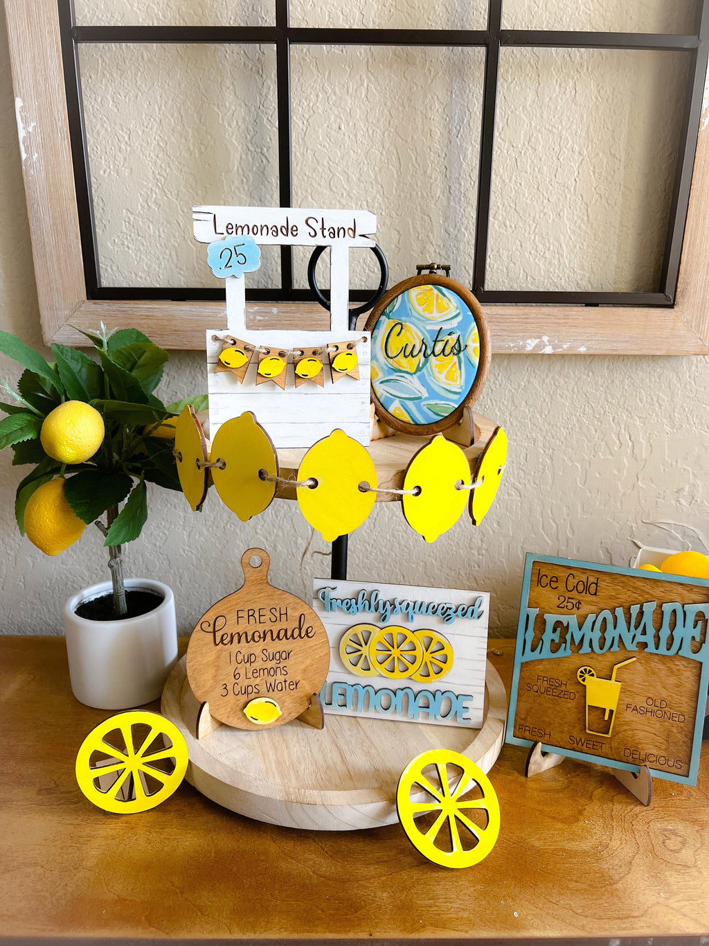 Lemon Tiered Tray Decor - Lemon Decor - Lemon Tiered Tray - Lemonade - Finished Tiered Tray Set - Farmhouse Lemon Decor - Summer 3D Signs