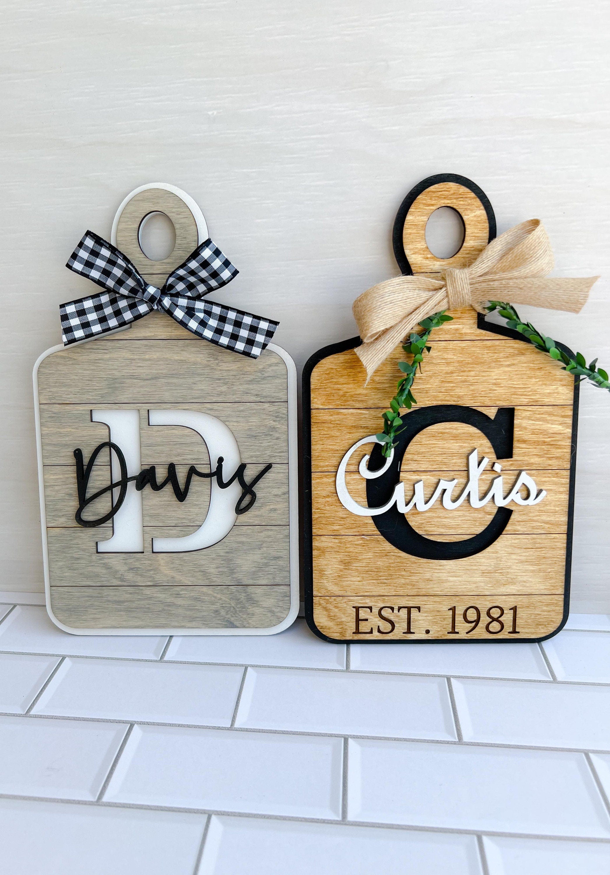 Farmhouse Cutting Board - Intial Cutting Board - Tier Tray Decor - Monogrammed Cutting Board - Laser Engraved Decor - Housewarming Gift