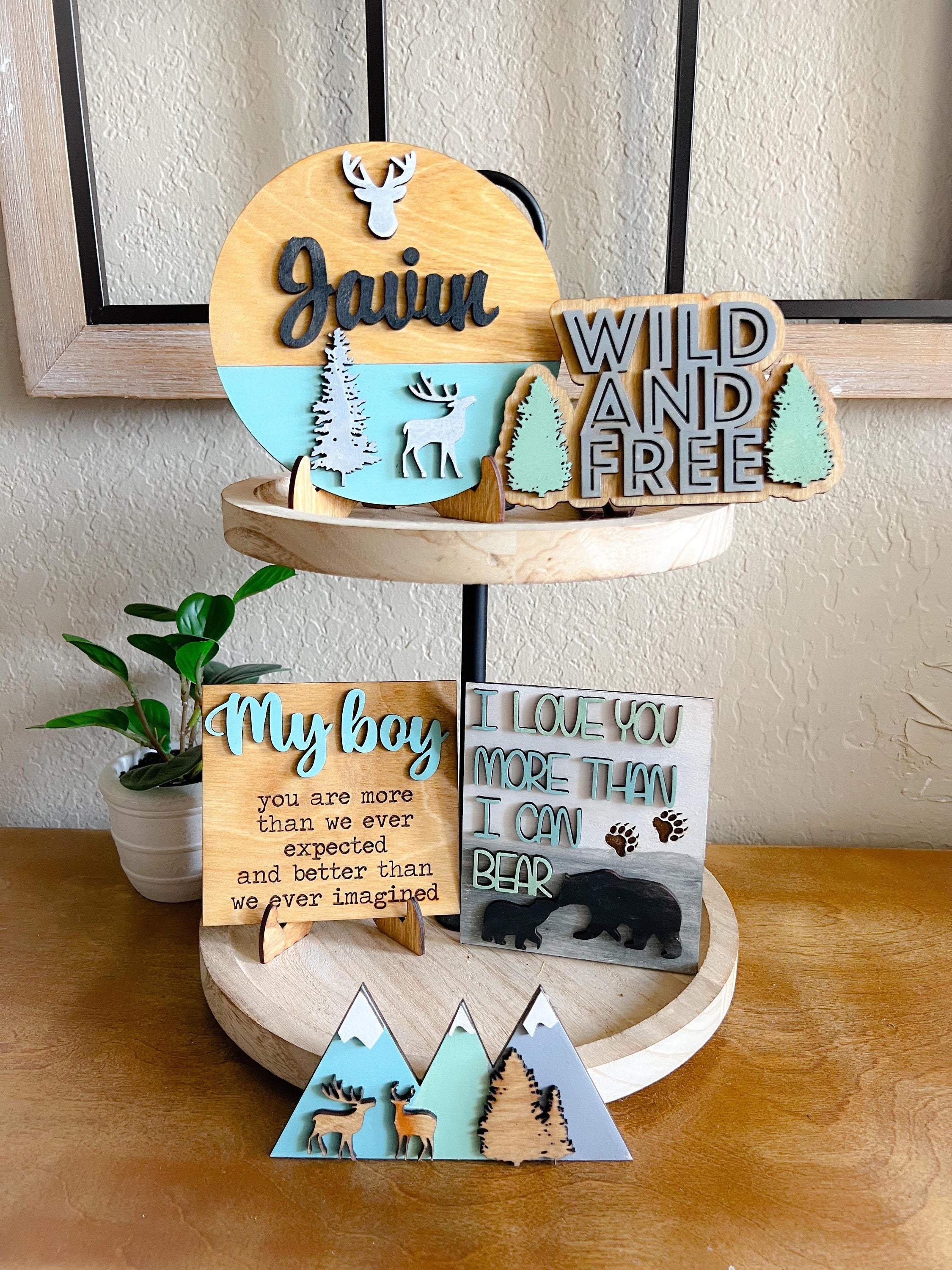 New Baby Tier Tray Decor - Baby Shower Decor - Baby Boy Nursey Decor- Farmhouse Decor - Baby Bear Signs- Baby Animal Decor -Boy Nursery Sign