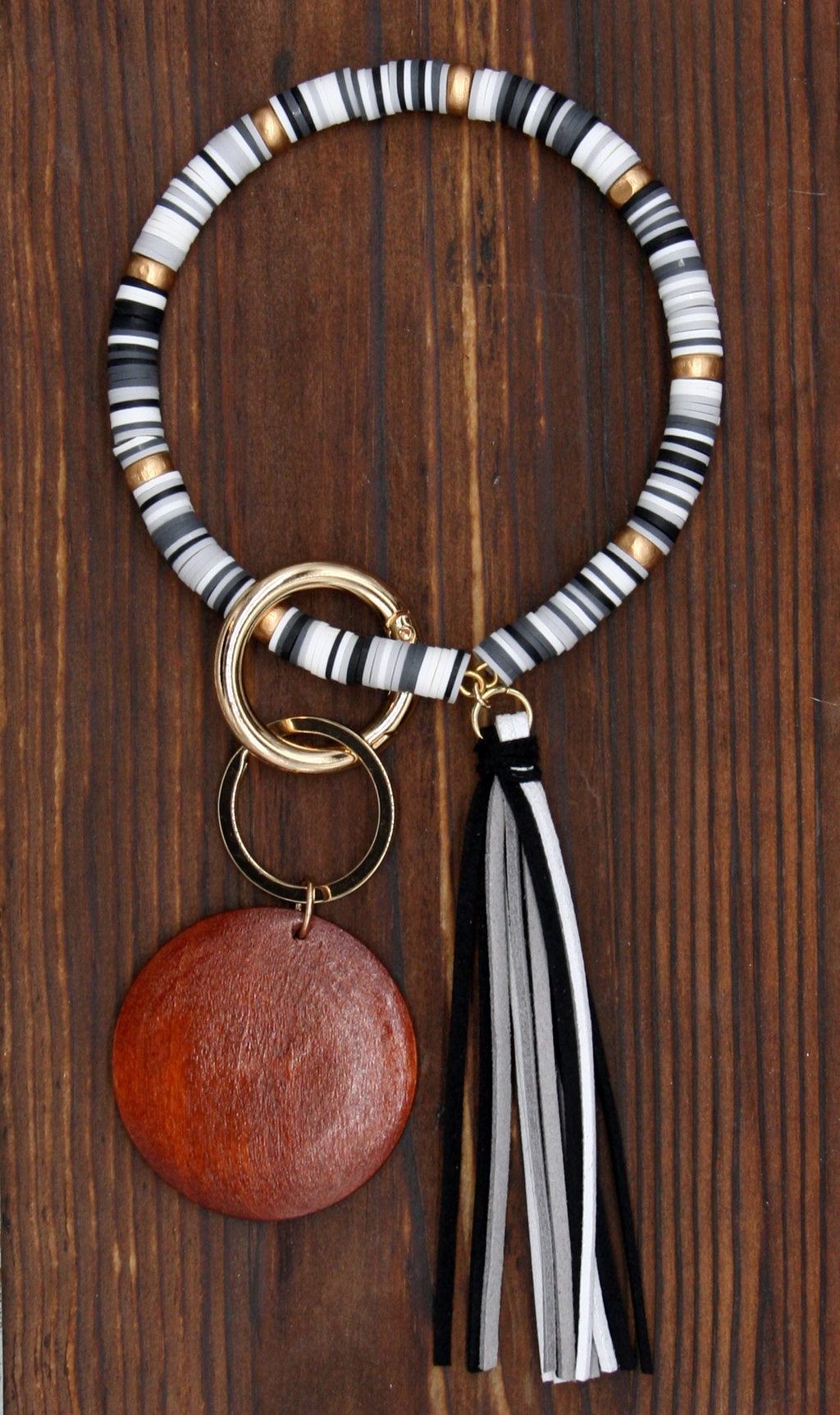 Bead Bracelet Wood Keychain - Monogram Keychain Bracelet -Personalized Keychain Bracelet - Gifts for Mom - Mothers Day Gift - Grandma