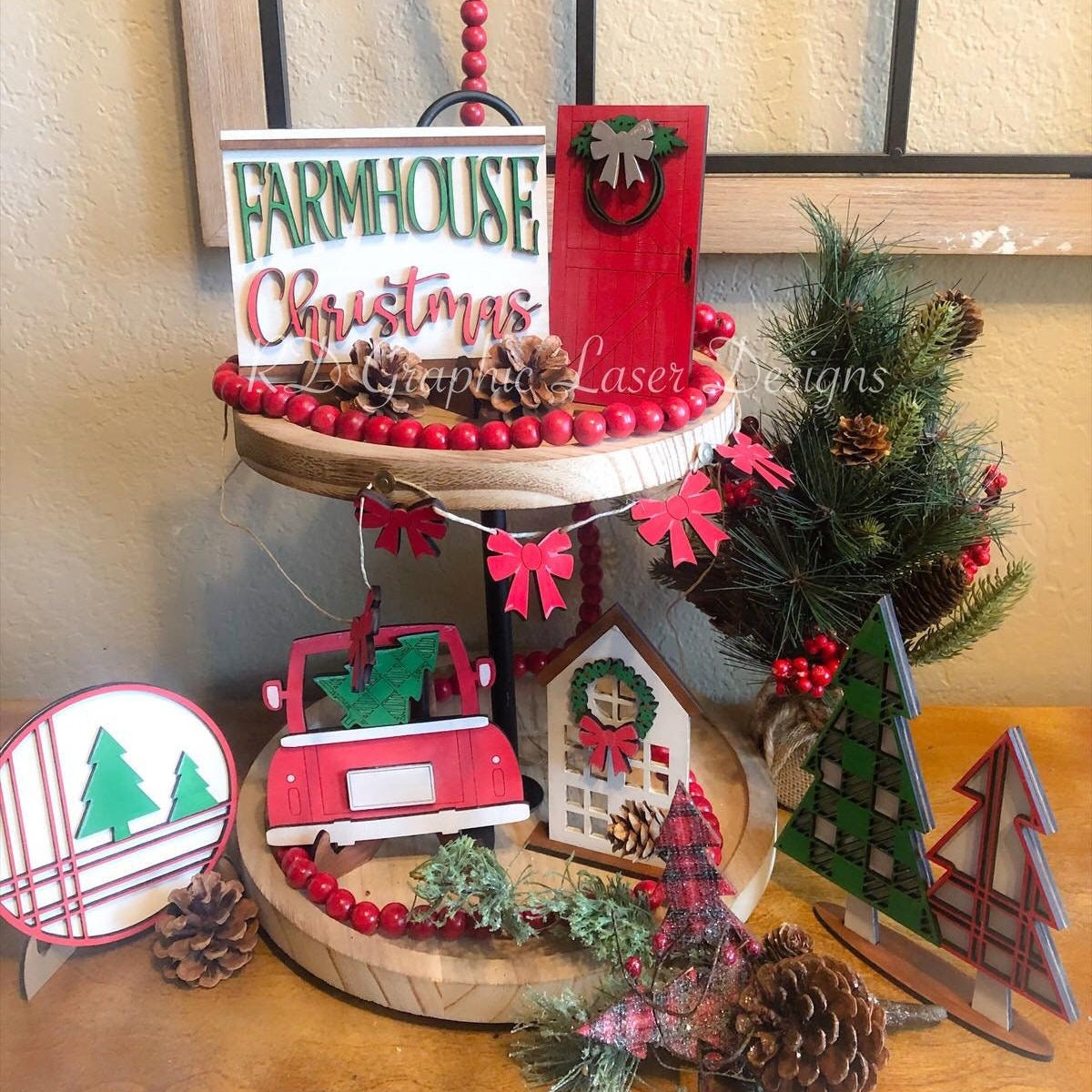 Christmas Tiered Tray Bundle - Farmhouse Christmas Decor - Christmas Tree Tiered Tray - Christmas 3D Signs - Red Truck - Farmhouse Christmas