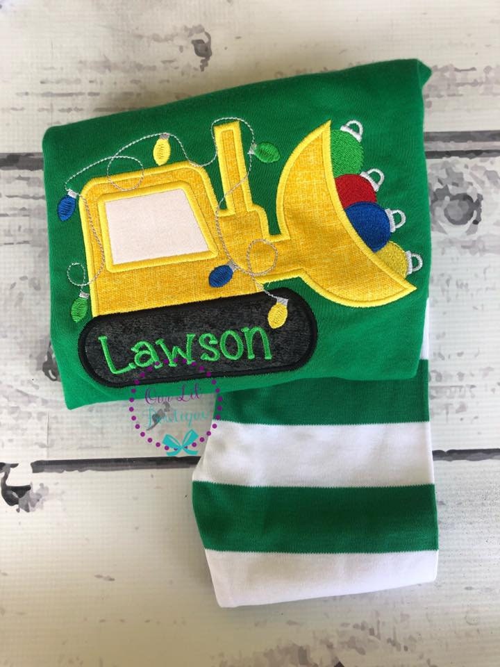 PRE-ORDER Christmas Dozer - Boy's Christmas PJs- Christmas Tree - Personalized Christmas PJs - Christmas Truck PJS - Christmas Pajamas