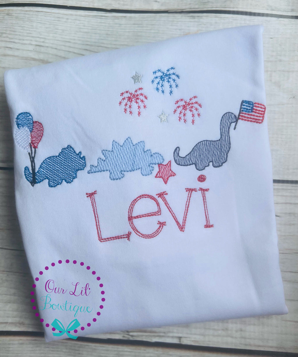 Patriotic Dinosaur Shirt: Embroidered 4th of July, Personalized