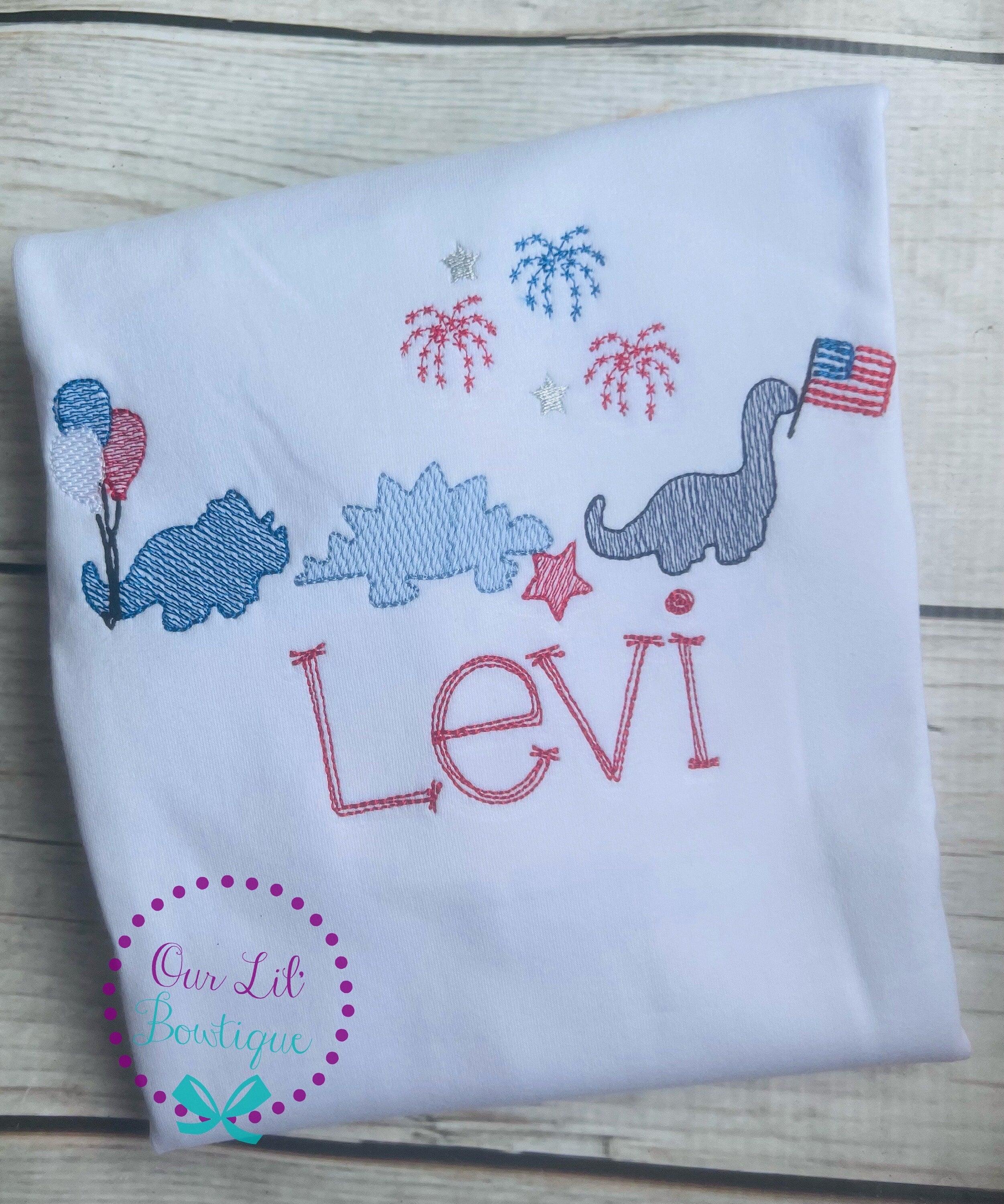 Patriotic Dinosaur Shirt: Embroidered 4th of July, Personalized