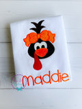 Girls Thanksgiving Shirt: Turkey Applique with Hairbow