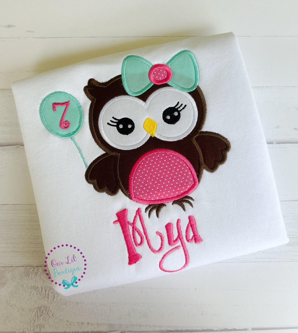 Personalized Owl Birthday Appliqué Shirt - Custom Name & Age