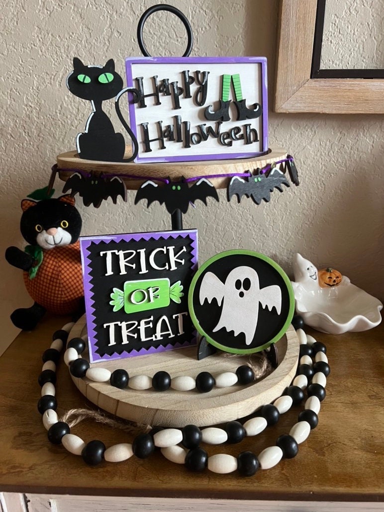 Halloween Tiered Tray Signs -Halloween Tiered Tray Decor - Halloween Decor - Finished Tiered Tray Decor - Home Decor - 3D Signs