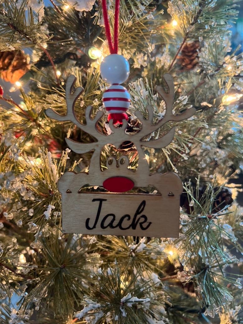 Laser cut Wood Christmas Ornament - Reindeer Ornament - Christmas Decor - Wood Ornaments - Christmas Gift - Personalized - Gift - Ornament