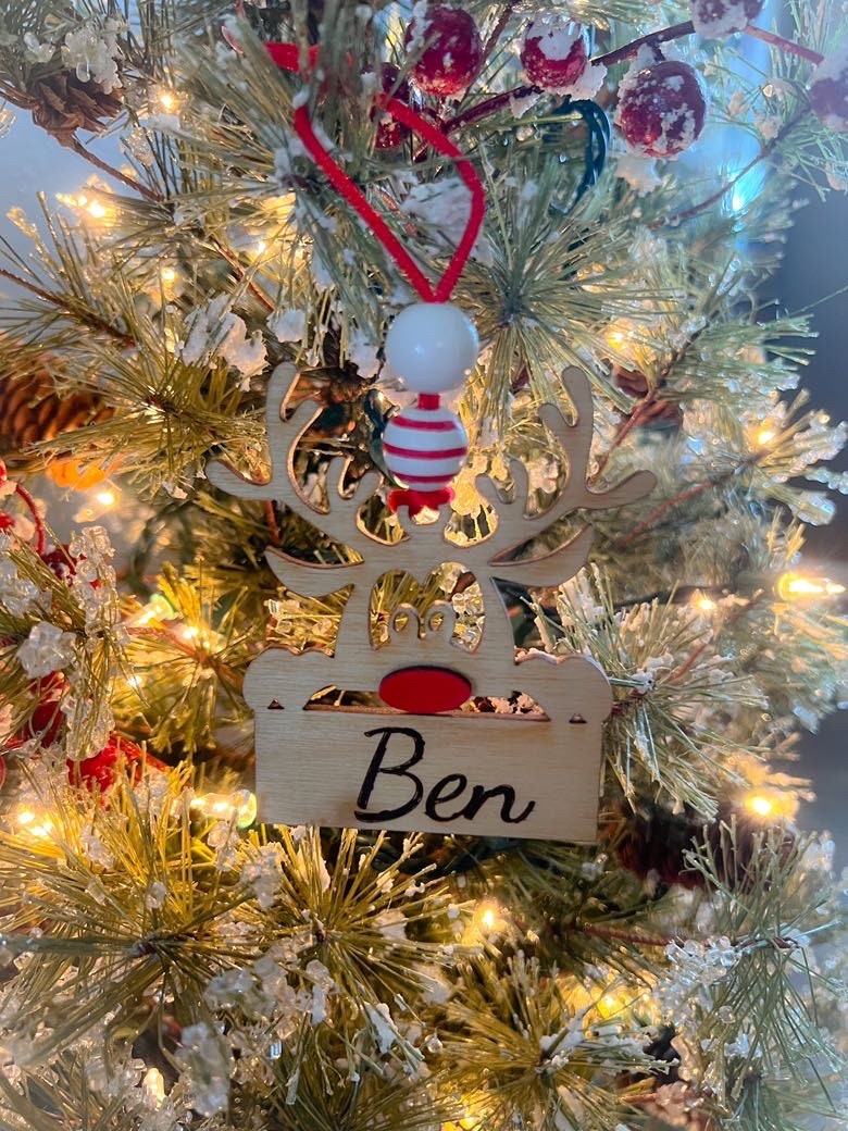 Laser cut Wood Christmas Ornament - Reindeer Ornament - Christmas Decor - Wood Ornaments - Christmas Gift - Personalized - Gift - Ornament