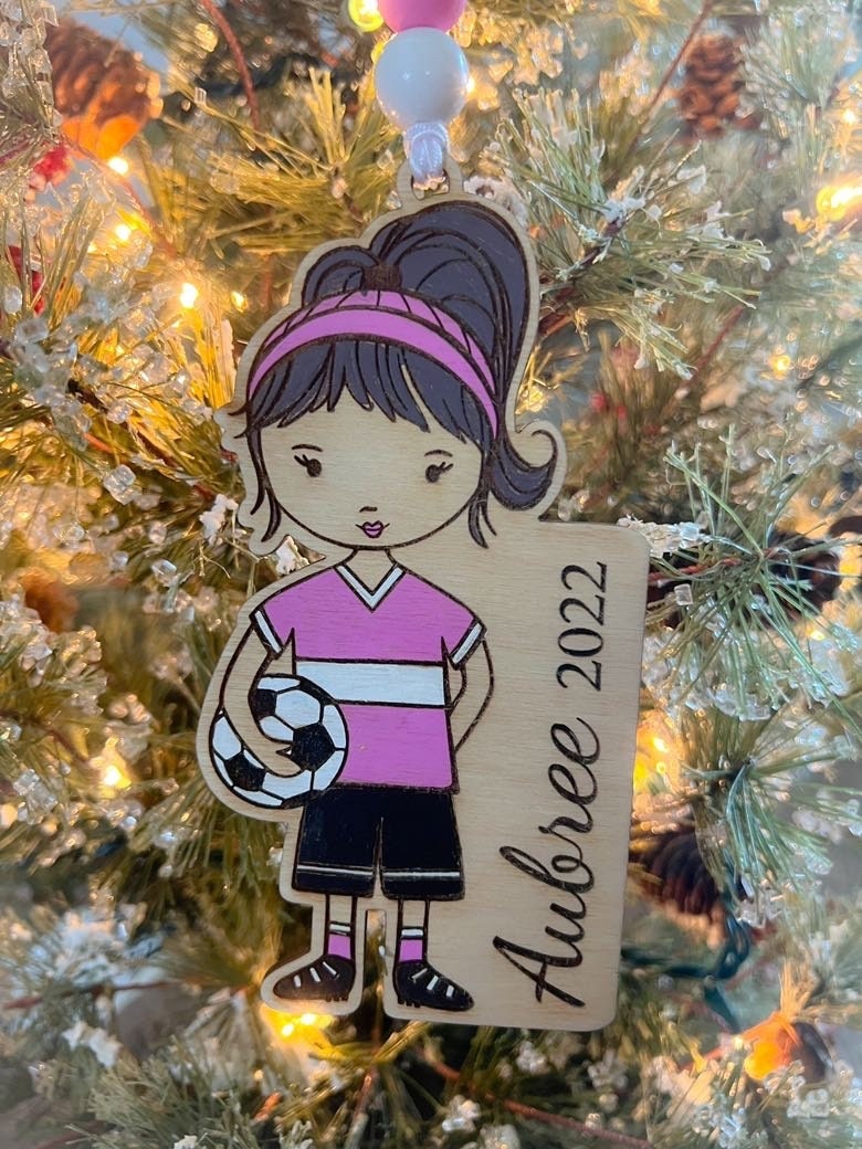 Soccer Ornament - Wooden Hanging Christmas Tree Ornament - Soccer Lover - Soccer Gift - Personalized Soccer Ornament - Soccer Team Gift
