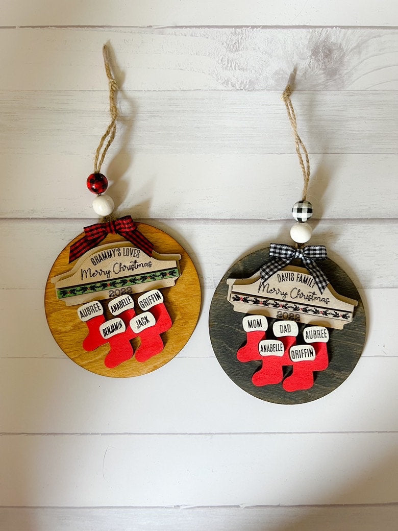 Family Name Ornament - Laser cut Wood Christmas Ornament - Rustic Decor - Christmas Decor - Personalized Stocking Family Ornament - Family