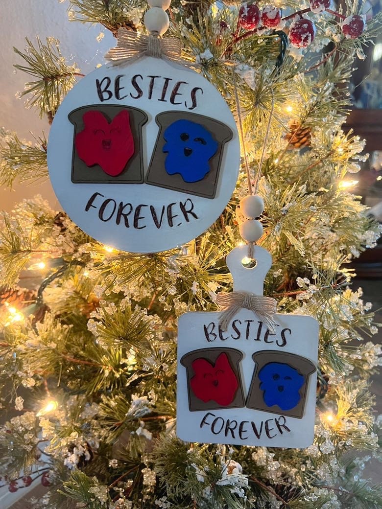 Peanut Butter and Jelly Ornament - Best Friends Ornament - Girls Night - Wood Ornament - Gifts for Girlfriend - Christmas Ornament - Gift