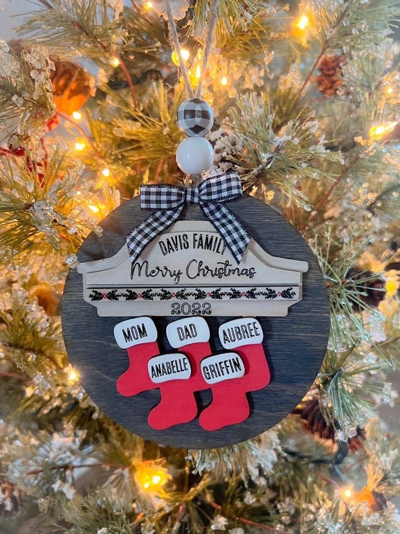 Family Name Ornament - Laser cut Wood Christmas Ornament - Rustic Decor - Christmas Decor - Personalized Stocking Family Ornament - Family
