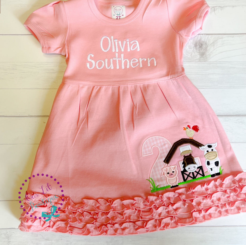 Farm Birthday Dress- Personalized Cow T- Shirt - Pink Farm Shirt - Barn Birthday Shirt - Tractor Birthday Shirt - Cow Shirt Pig Shirt -