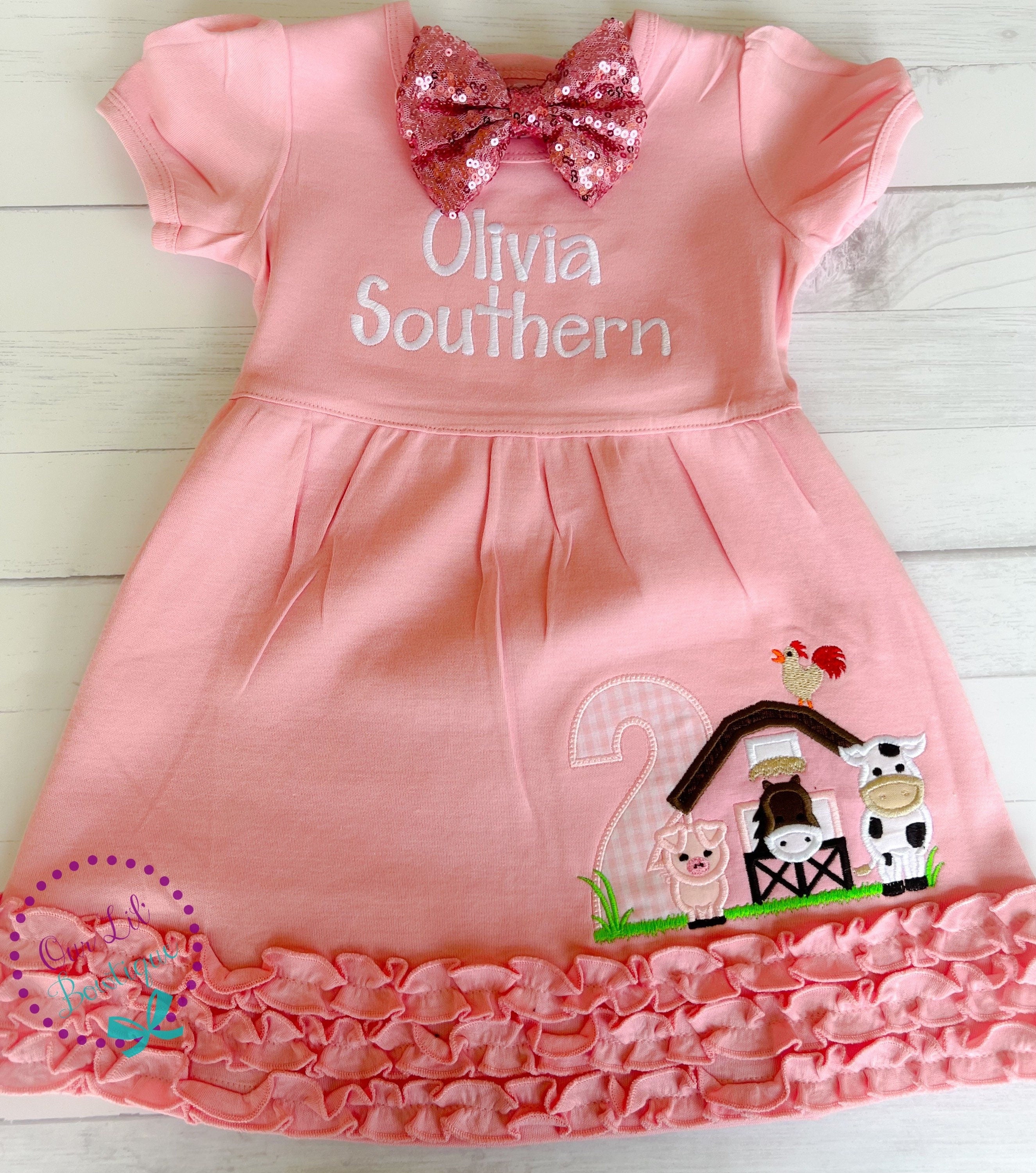 Farm Birthday Dress- Personalized Cow T- Shirt - Pink Farm Shirt - Barn Birthday Shirt - Tractor Birthday Shirt - Cow Shirt Pig Shirt -