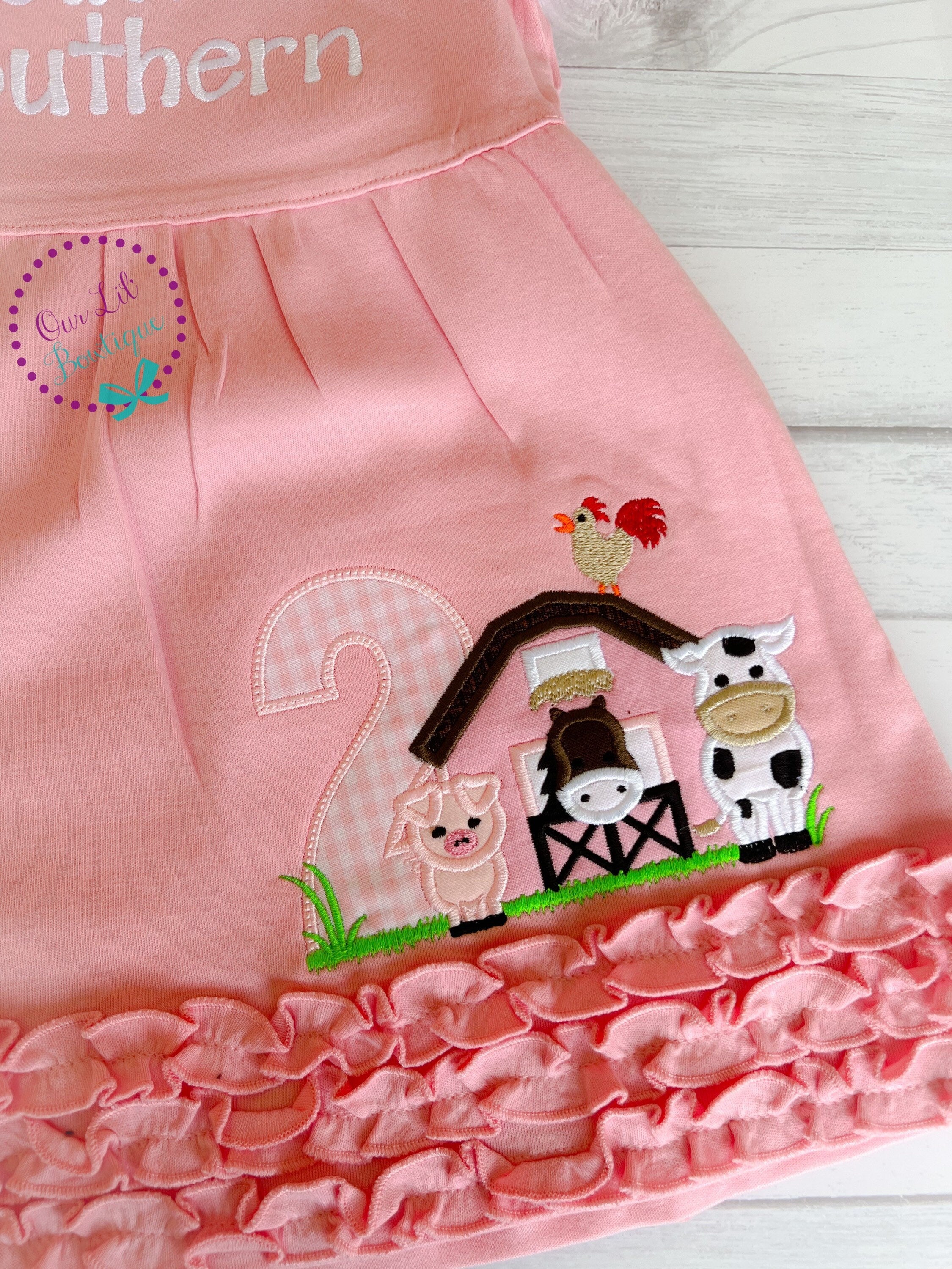 Farm Birthday Dress- Personalized Cow T- Shirt - Pink Farm Shirt - Barn Birthday Shirt - Tractor Birthday Shirt - Cow Shirt Pig Shirt -